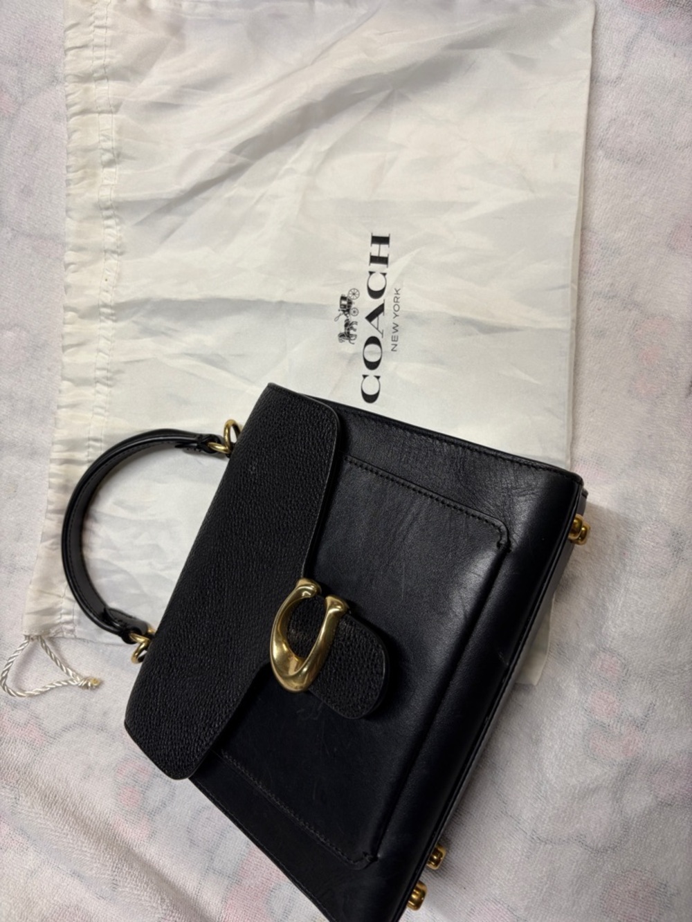 Coach Black Leather Top Handle Satchel with Gold Hardware - Picture 7 of 7
